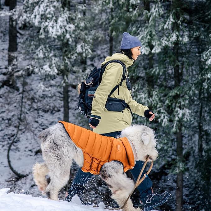 SPACE LION Dog Puffer Jacket, Down Winter Coat, Durable Outdoor Coat for Cold and Windy Conditions, Lightweight & Adjustable Fit Coats for Large Dogs, (Orange, Size28/4XL)