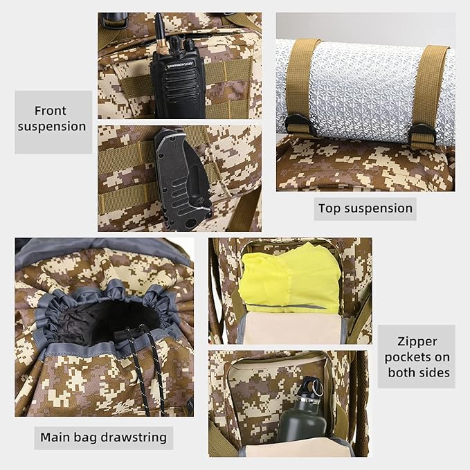 HongXingHai 100L Camping Hiking Backpack,Molle military Tactical rucksack backpack,Waterproof Lightweight Hiking Backpack (Woodland Camo-C)