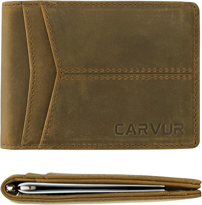 Slim Bifold RFID Blocking Full Grain Genuine Leather Front Pocket Minimalist Thin Wallet with Money Clip for Men - (SB20)