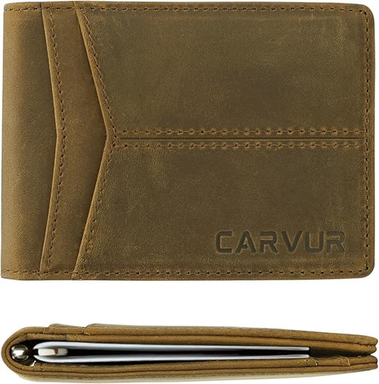Slim Bifold RFID Blocking Full Grain Genuine Leather Front Pocket Minimalist Thin Wallet with Money Clip for Men - (SB20)