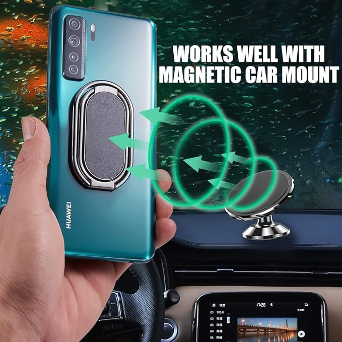Phone Ring Holder Finger Kickstand Foldable Cellphone Stand 360° Rotation Metal Ring Grip Holder for Magnetic Car Mount Compatible with iPhone Samsung All Smartphone