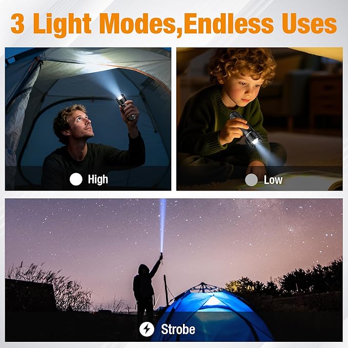 EverBrite Mini Flashlight, Zoomable LED Flash Light, 3 Modes, 3AAA Batteries Included, Handheld Small Flashlight for Camping, Emergency, Home – Black