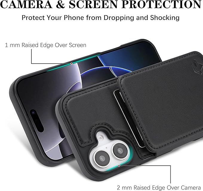 GUERNICA for iPhone 17 (6.1") Case Wallet with Card Holder, RFID Blocking Leather Protection, Shockproof Women Men Phone Case for Apple 17, Black