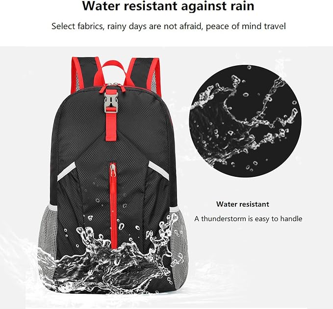 25L Foldable Hiking Backpack Lightweight Packable Basic-Daypack Collapsible Bag Water-Resistant Travel Men Women Camping Cycling Outdoor (Black)