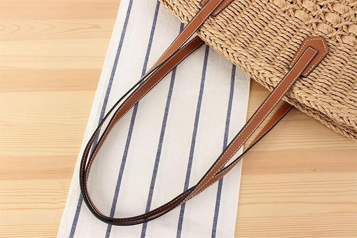 Womens Straw Tote Handbag - Summer Beach Bag with Top Handle - Handwoven Shoulder Bag - 2024
