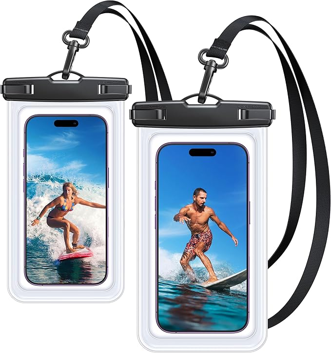 【2 Pack】Coolpow Waterproof Phone Pouch【Easy Lock & Heavy Duty】IPX8 Water Proof Cell Phone Dry Bag for Beach Vacation Waterproof Phone Case With Lanyard Protector for iPhone 17 Samsung All 4-7" Phone