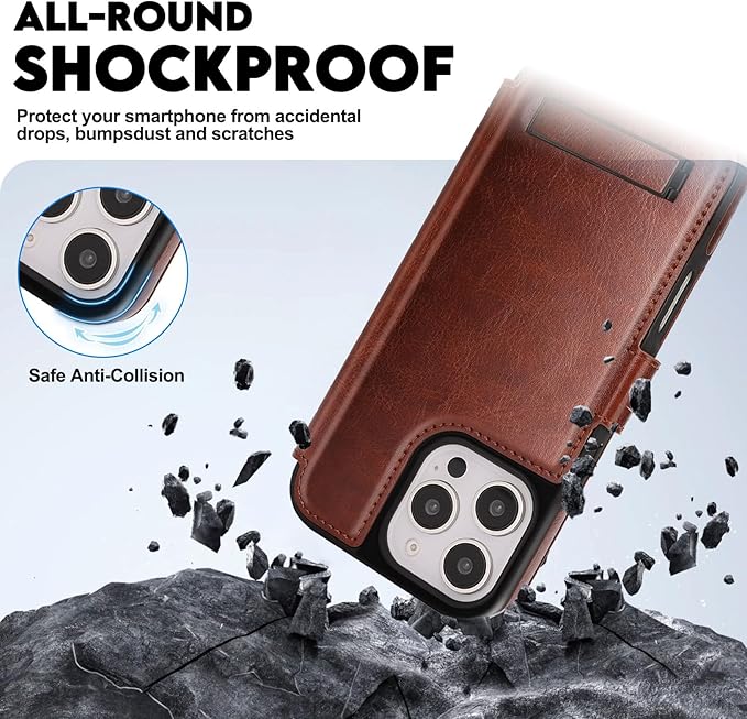 CIVICASE for iPhone 16 Pro Wallet Case with Stand,PU Leather Flip Credit Card Holder Slots (RFID Blocking),Compatible with Magsafe Magnetic Holder Phone Cover Women Men,Dark Brown