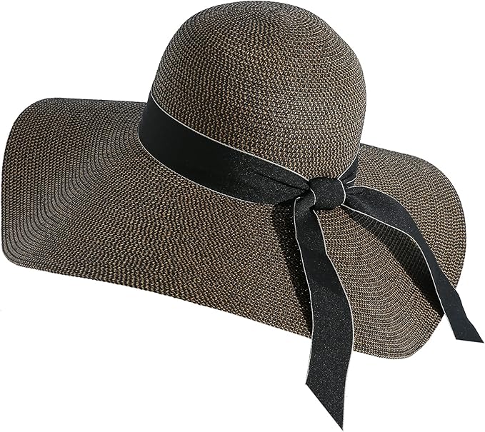 Lanzom Womens Wide Brim Straw Hat Big Floppy Foldable Roll up Cap Beach Sun Hat UPF 50+