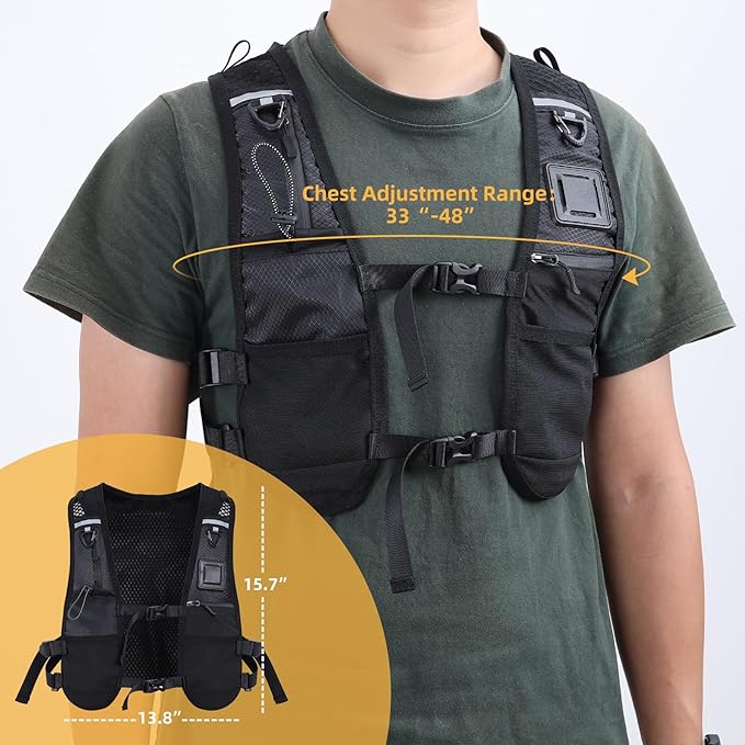 PELLOR Running Hydration Vest for Women Men, Adjustable Running Vest with Multi Pockets, Lightweight Chest Straps Reflective Hydration Backpack for Hiking Trail Cycling Marathon
