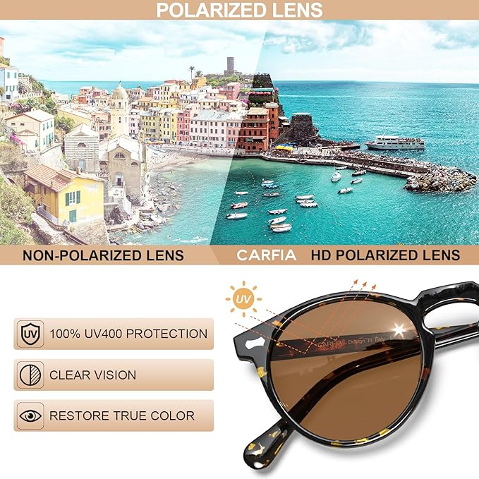 CARFIA Polarized Sunglasses for Women UV Protection Small Face Acetate Frame CA5288