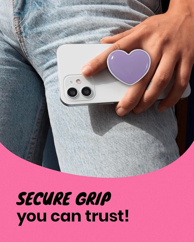 OnTheGrip Cute Solid Macaron Color Heart Shape Collapsible Mobile Phone Grip Stand Holder for Smartphone Tablet Cell Phone Accessory (Lavender)