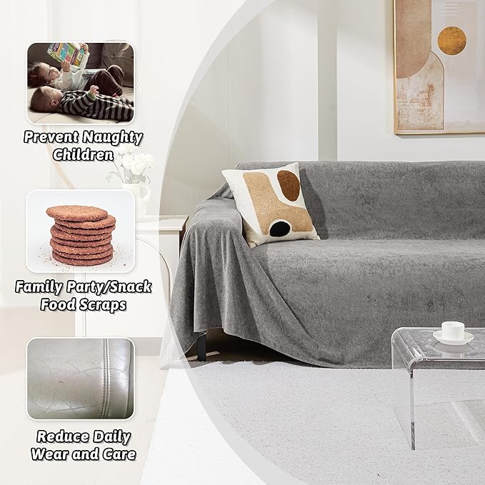 MEETSKY Couch Cover for 2 Cushion Sofa Washable, Cat Scratch Proof Sofa Covers, Furniture Protector Love Seat L Shape Soft Sectional Couch Covers for Dogs Pets, 71" x 102", Grey
