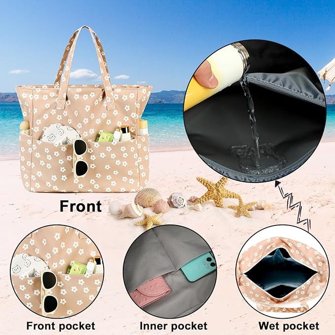 Bluboon Waterproof Beach Tote Pool Bags for Women Ladies Extra Large Carry On Bag With Wet Compartment for Weekender Travel