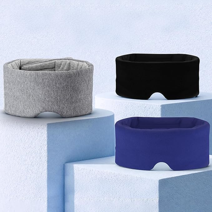 Cotton Sleep Eye Mask for Men, 100% Blocking Light Eye Mask Sleeping for Side Sleeper, Soft Zero Pressure Cooling Blackout Eye Covers for Sleeping, Sleep Mask fits All Heads Adjustable（Blue）