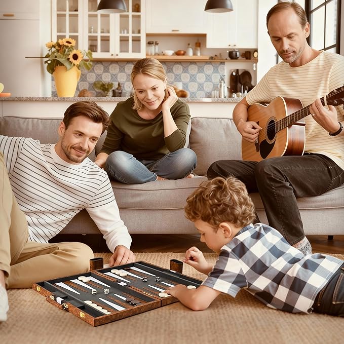 ropoda Backgammon Board Game Set (18 Inches) for Adults and Kids,Classic Board Strategy Game,Portable and Travel Backgammon Set with Premium Leather Case,Best Strategy & Tip Guid