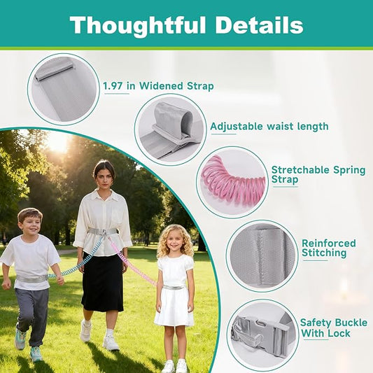 Toddler Leash for Hands-Free Safety Walking, Leash for Kids with Key Lock, Safety Walking Harness for Toddlers, Adjustable Child Leash for Boys and Girls to Outdoor Travel (2 Packs)-Bule and Pink