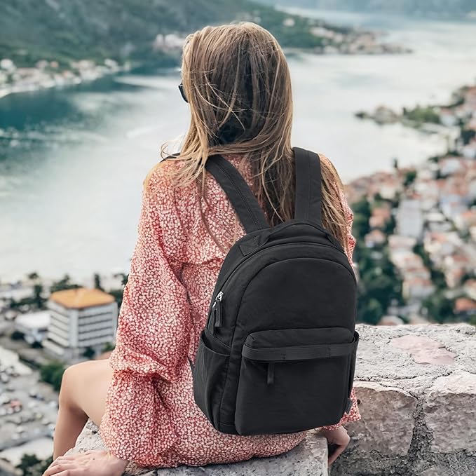 G4Free Small Nylon Backpack for Women Men, Lightweight Backpack Daypack for Travel Work Hiking, Black