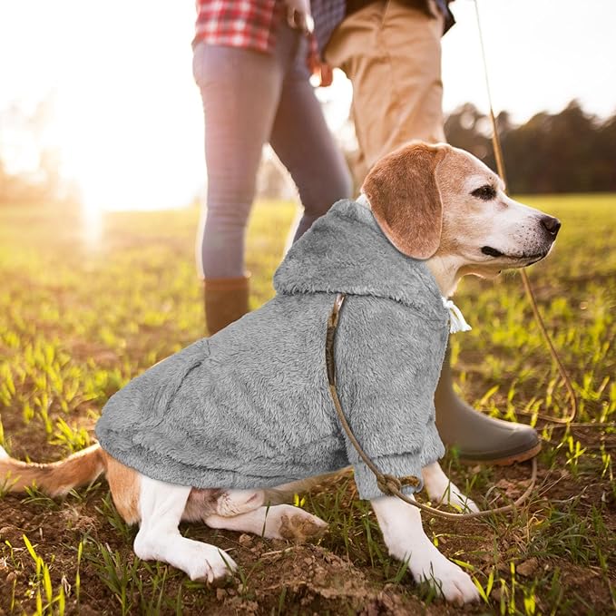 Dog Sweater,Dog Hoodies,Warm Fuzzy Fleece Sweatshirt with Hood & Pocket,Leash Hole,Cozy Cold Weather Pet Clothes Pet Sweater for Small,Medium,and Large Dogs(Grey,XL)