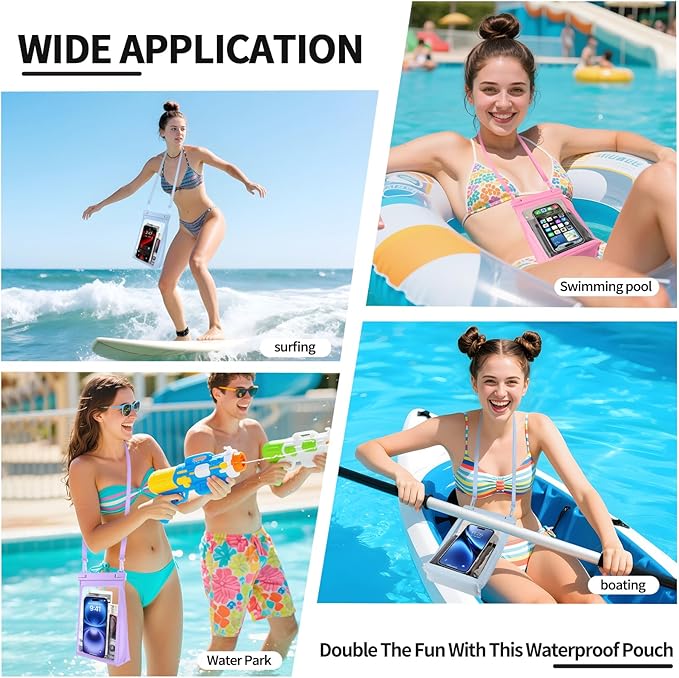 Large Waterproof Phone Pouch Floating, Waterproof Phone Case for iPhone 15 14 Pro Max 13 12 Plus 11 XS XR X Samsung up to 8.5'', IPX8 Water Proof Cell Phone Dry Bag for Beach Swimming Kayaking, Pink