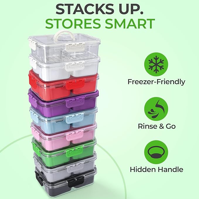 Snackle Box Container with Lid- Travel Charcuterie Box with Handle - Organizer for Candy, Fruit, Nuts, Veggies, Snacks, Beach Essentials, Portable Lunch Box (Green, Small)