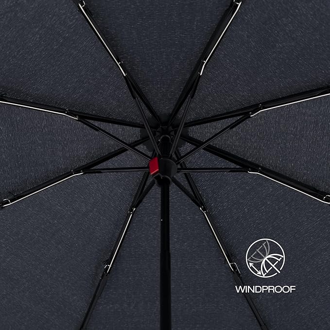 Knirps A.050 Black Manual Open Close Travel Rain Umbrella for Adults – Ultra Lightweight, Compact Windproof 38.5" Water Resistant Canopy, Steel Aluminum Frame, Travel Case Included