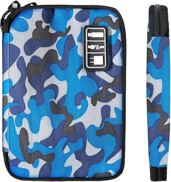 Electronics Travel Organizer,Portable Waterproof Electronic Travel Storage Bag for Small Charging Cord Storage,Charger,SD Card etc,for Travel,Business-Blue Camouflage