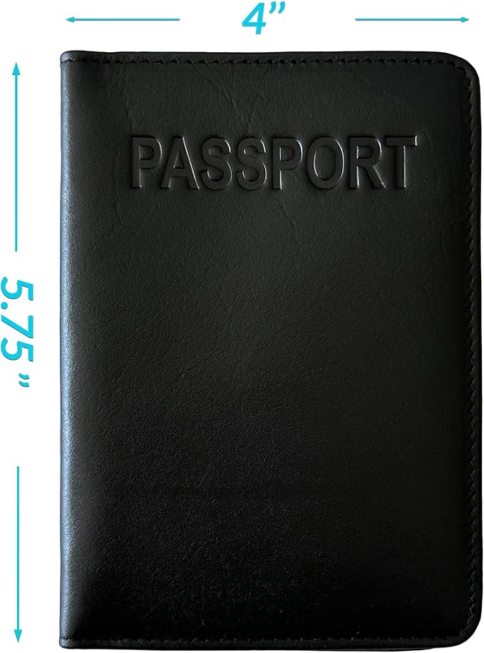 Personalized Monogrammed Black Leather RFID Passport Cover Holder and 2 Luggage Tags