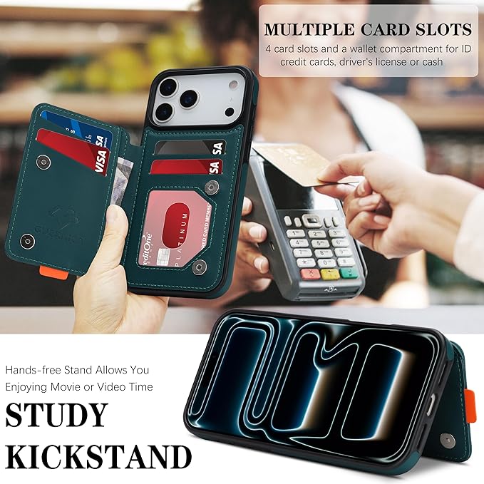 GUERNICA for iPhone 17 Pro (6.3") Case Wallet with Card Holder, RFID Blocking Leather Protection, Shockproof Women Men Phone Case for Apple 17 Pro, Green