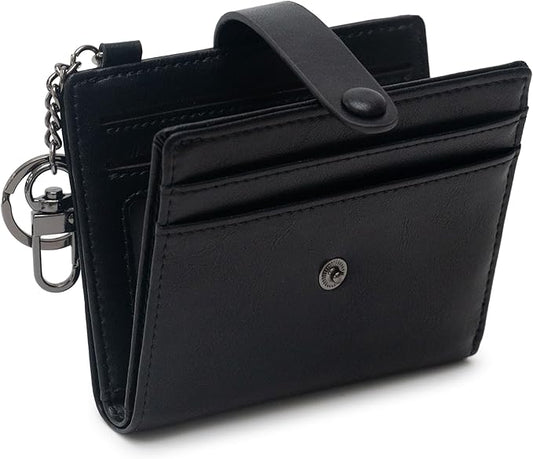Alldaily Slim Keychain Wallet for Women, RFID Blocking Small Bifold Travel Credit Card Holder (Black)