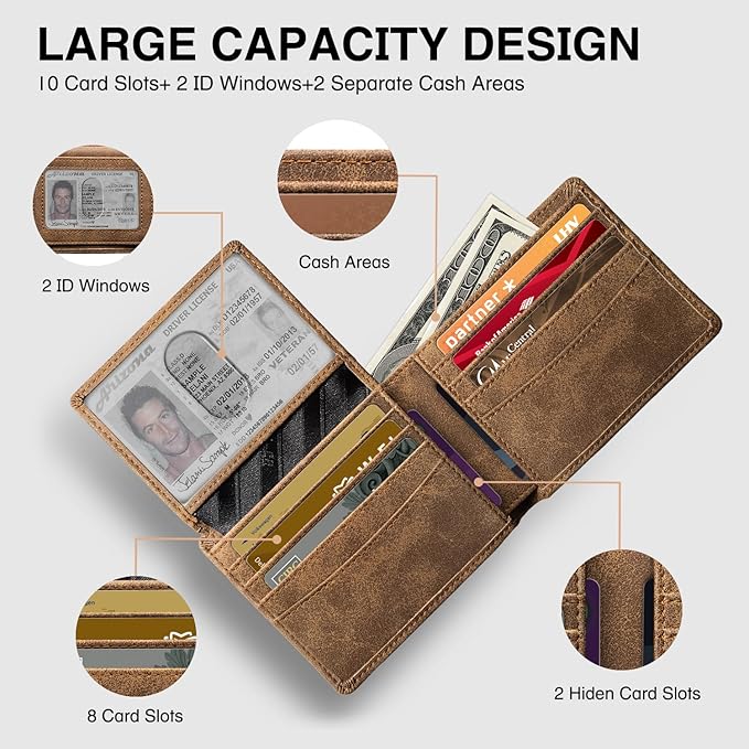 Zitahli Wallet for Men 12 Card Holder Slim Rfid Leather 2 ID Window Wallets With Gift Box Men's Accessories