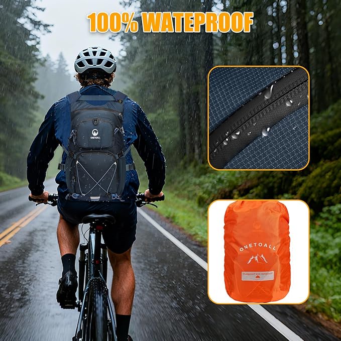ONETOALL Hydration Backpack 22L, Hiking Backpack with 2L Leakproof Bladder, Sewn-in Rain Cover, Insulated Compartment for Men & Women Running, Cycling, Camping