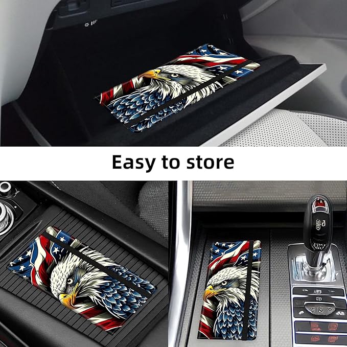 Car Registration and Insurance Holder PU Leather Vehicle Insurance and Registration Holders Wallet Case with Elastic Band Closure for ID Card, Driving Licence, American Flag Eagle