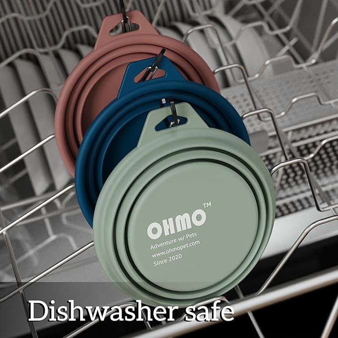 OHMO Collapsible Dog Bowl(2 Pack, Camo&Light Green 12oz/400ml) Premium Silicone Pet Water Bowls for Cats & Dogs, Portable Dog Travel Bowls Foldable for Outdoor Camping Hiking