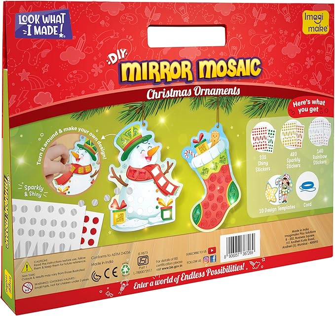 Imagimake Mirror Mosaic Christmas Kids Art Set | DIY Craft Kit | Foil Stickers for Kids | Christmas Activities| Mosaic Kit | Travel Toys | Fun Christmas Gifts for Grandkids Ages 3,4,5,6,7,8