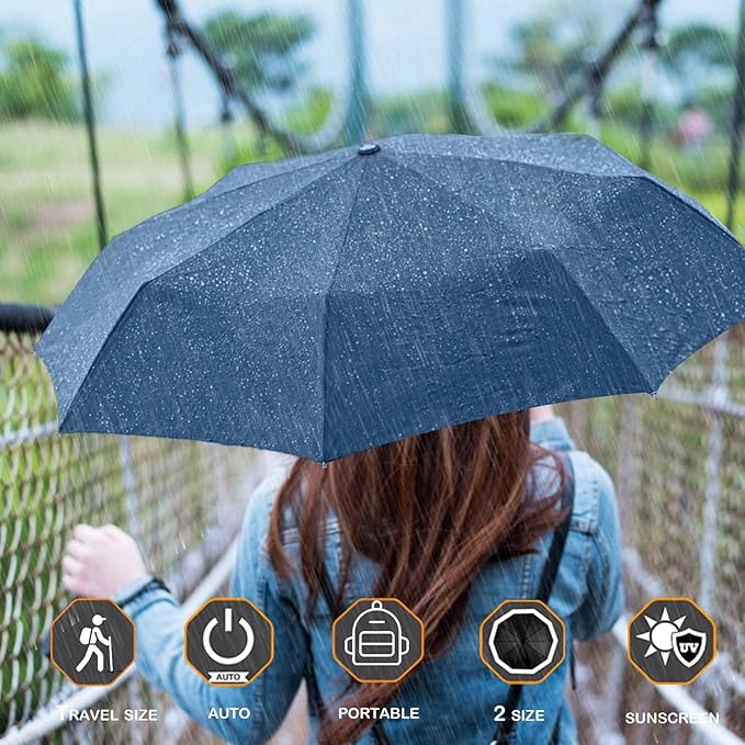 MRTLLOA 42/49 Inch Compact Windproof Travel Umbrella for Rain, Lightweight, Portable, Automatic, Strong, Waterproof Folding Umbrellas for Women, Men and Teenagers