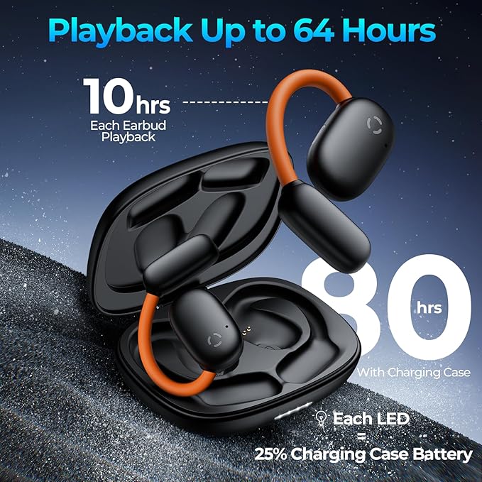 occiam Ear Buds Wireless Earbuds, AI Translation, 80H Playback, Earhook Glow & Control,16.2mm Large Driver for Rich Audio, Bluetooth Headphones Over-Ear Earphones for Sport Running (Matte Black)