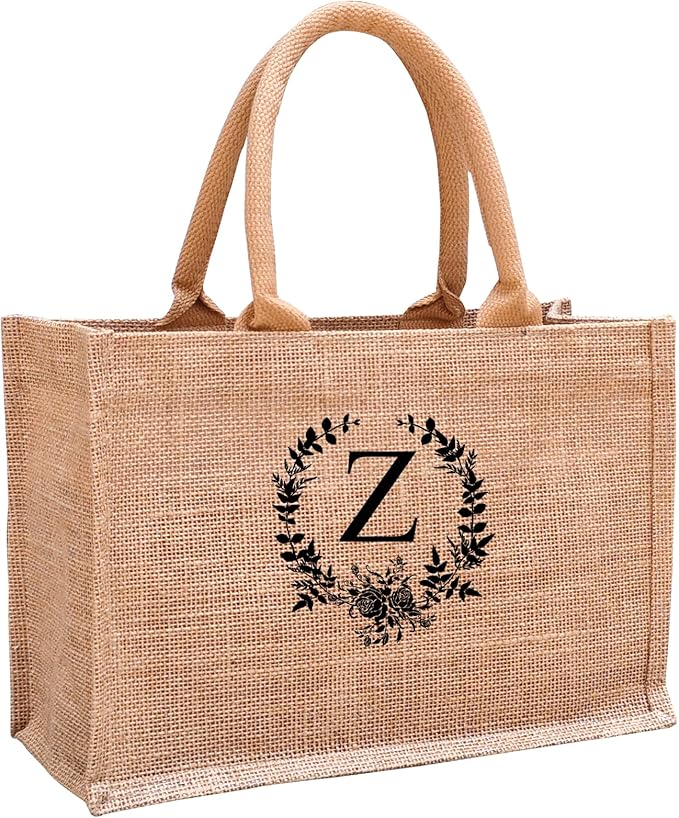Initial Jute Tote Bags for Women, Thank You Gifts for Birthday, Wedding, Beach, Appreciation Gifts for Teacher