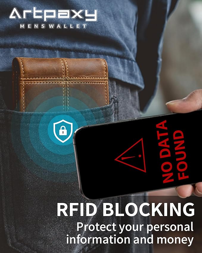 Artpaxy Mens Wallet Bifold Genuine Leather RFID Blocking Wallet for Men with 2 ID Windows 12 Card Holders 2 cash pockets 1 Gift Box