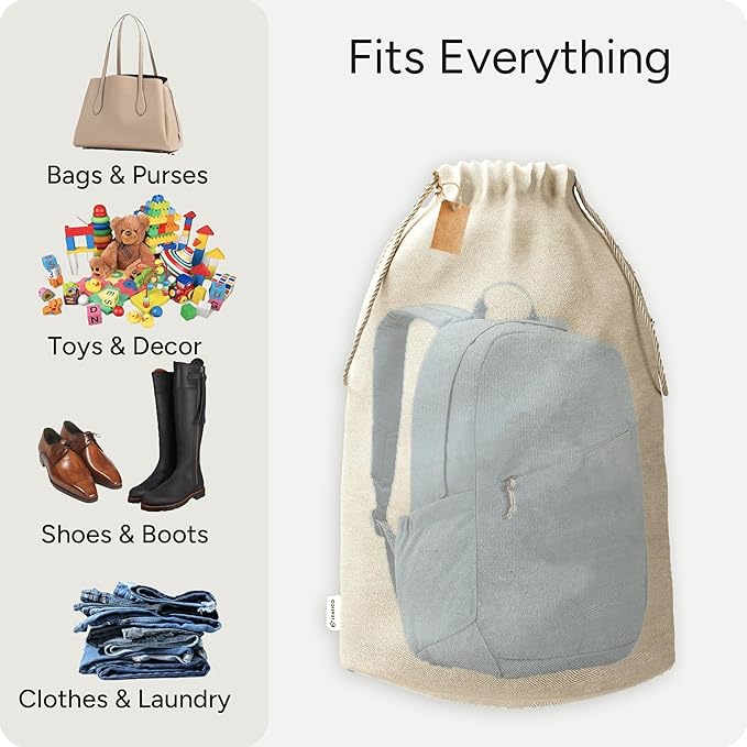 LEAFICO Reusable Produce Storage Bags - XX-Large 19x23 3 Pack - Breathable Muslin Fabric Sacks with Drawstrings – Dust-Proof Travel Cotton Bags for Laundry, Clothes, Purses