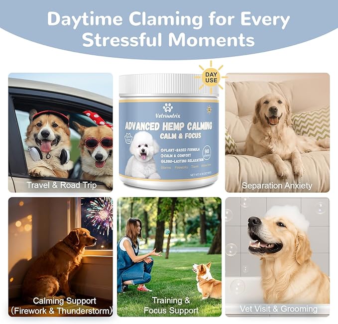 Calming Chews for Dogs, Dog Calming Chews to Help Reduce Stress, Dog Anxiety Relief Soft Chews for Fireworks, Storms, Thunder, Barking, Separation, Emotional Support, 90 Count