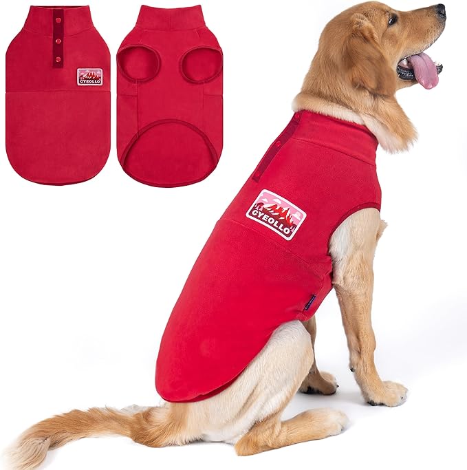cyeollo Fleece Dog Christmas Sweater, Soft Stretchy Fleece Dog Jacket Pullover Turtleneck Dogs Vest Lightweight Coat Warm Winter Pet Clothes Boy Girl, Red XXL