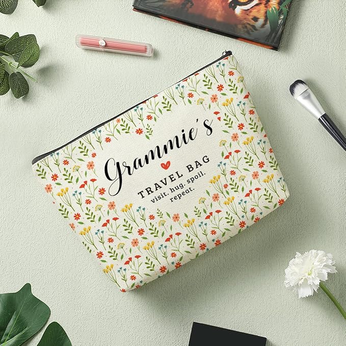 Grammie's Travel Bag Mothers Day Makeup Bag Grandma Gifts Grandma Birthday Gifts Funny Coloful Floral Cosmetic Bag for Women Nana Gigi Mimi Nanny Granny Mom Chirstmas Appreciation Retirement Gifts