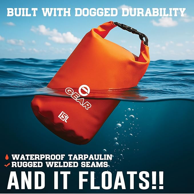 Waterproof Dry Bag 15L with Free Quick Dry Microfiber Towel – Floating Roll Top Dry Sack for Kayaking, Boating, Camping & Beach Adventures – Enthusiast Gear