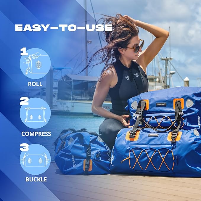 KRONOX Waterproof Duffel Bag Large - Heavy-Duty Drybag Waterproof Bags for Boating. Ideal as a Boat Bag, Camping Duffle Bag and Waterproof Luggage