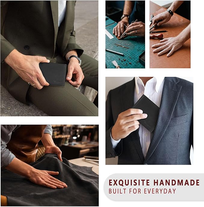 Travelambo Genuine Leather Wallet for Men with Gift Box - Handmade Bifold Stylish - Mens Wallets Rfid Blocking with 2 ID Windows