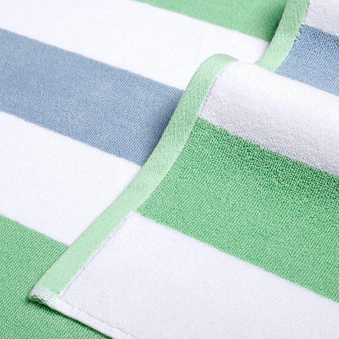 Cotton Oversized Beach Towel - Extra Large 40"X70" Big Cute Thick Pool Towel, XL Stitch Beach Towels Striped Mint Green Swimming Towel for Adults Mens Women