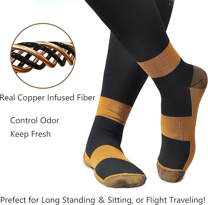 MELERIO Copper Compression Socks Men Women 4 Pairs 15-20 mmhg Comfortable Circulation for Edema Varicose Veins and Anti-Fatigue