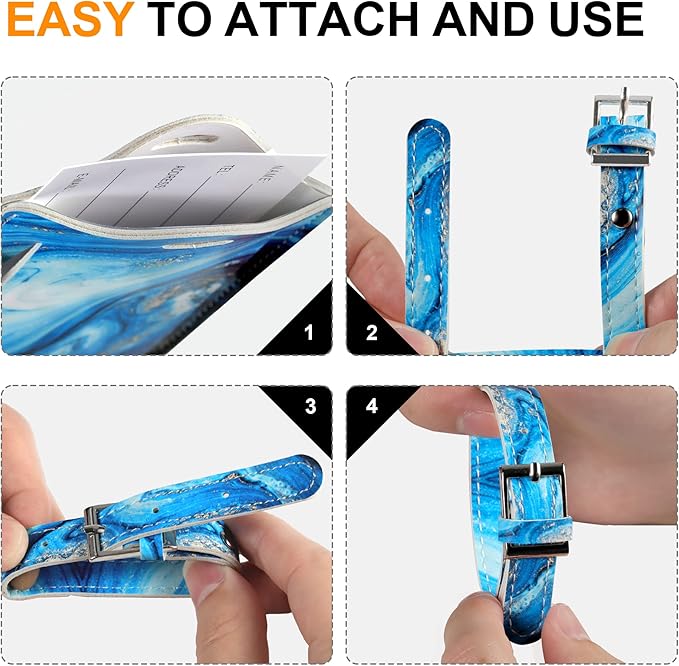 4 Pack Luggage Tag for Suitcases, Leather Suitcase Tags Identifiers, Cute Bag Name Travel Tags ID Labels for Women Men Travel Cruise Luggage by Sodsay