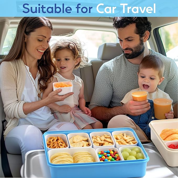 Snackle Box Container for Adults, 11 in 1 Divided Serving Tray Snack Box Containers with Stackable Compartment and Handle, Customizable Charcuterie Boxes Portable Snack Platter for Party Travel, Blue