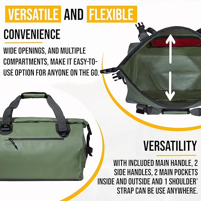 LEGEND Waterproof Duffel Bag - Heavy Duty Duffle Bag for Outdoor, Camping, Boating & Travel, Premium PVC Dry Duffel Bag, Motorcycle Dry Bag with Durable Strap & Handles with Large Storage - 40L Green